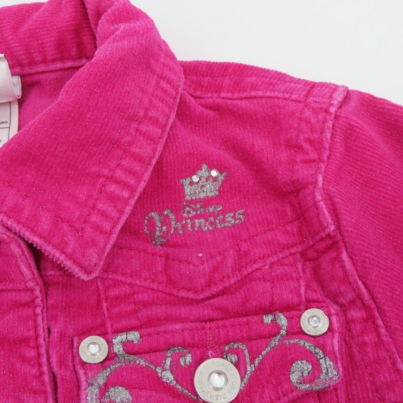 Disney Girls Extra Small XS 4 Pink Shimmer Embroidered Princess Corduroy Jacket - Picture 3 of 14
